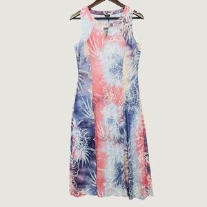 Shana Destiny Dress Women Small Blue Pink NEW Floral Burnout Keyhole Midi